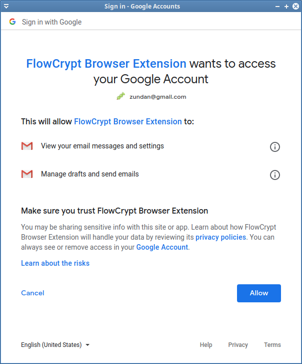 FlowCryptへのアクセス許可